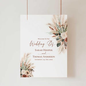 Boho Rustic Wedding Welcome Sign Template, Boho Wedding Signage Printable, Pampas Grass Greenery