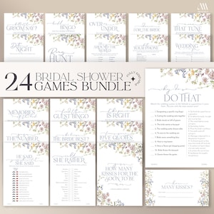 Wildflower Bridal Shower Games Bundle, Printable Games Bridal Shower Editable B031