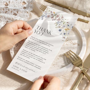 Minimalistische Hochzeitstabelle Danke Vorlage, Danke Serviette Note, Wüste Hochzeit, Gedeck Danke bearbeitbare Vorlage
