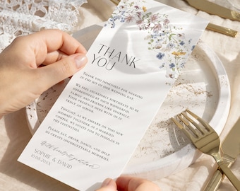Minimalist Wedding Table Thank You Template, Thank You Napkin Note, Desert Wedding, Place Setting Thank You Editable Template