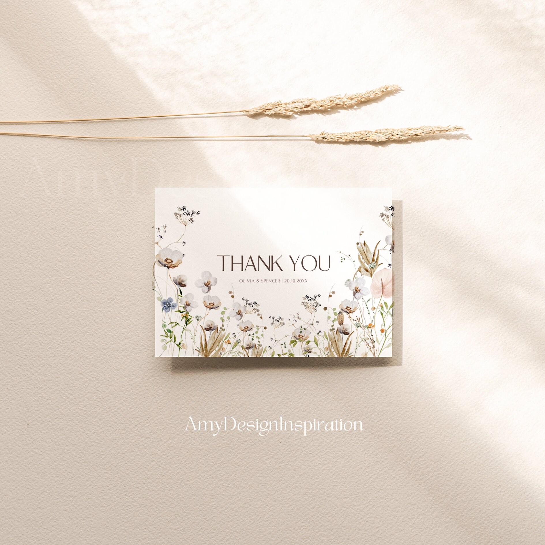 Thank You Card Template Wildflower Favor Card Thank You Gift Etsy
