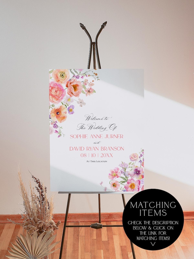 Floral Wedding Invitation Template Editable, Spring Wedding Invitation Cards, Bright Wedding Invitation Suite Template Colorful Flowers E101