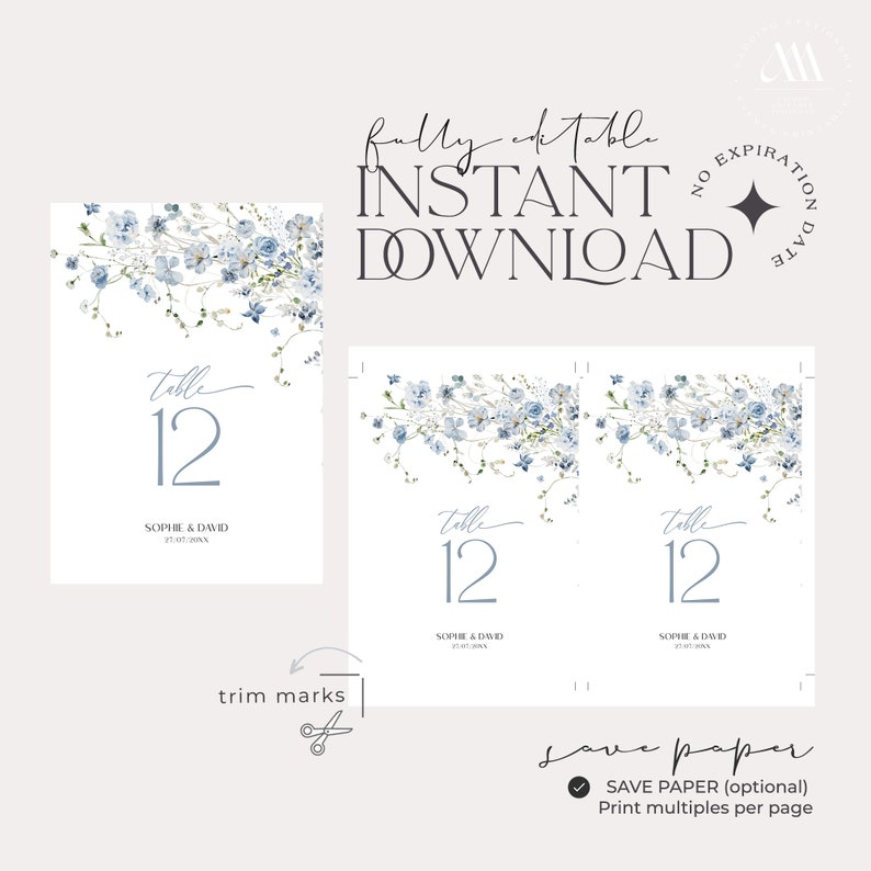 Wildflower Wedding Table Number Cards: Botanical Printables (digital ...