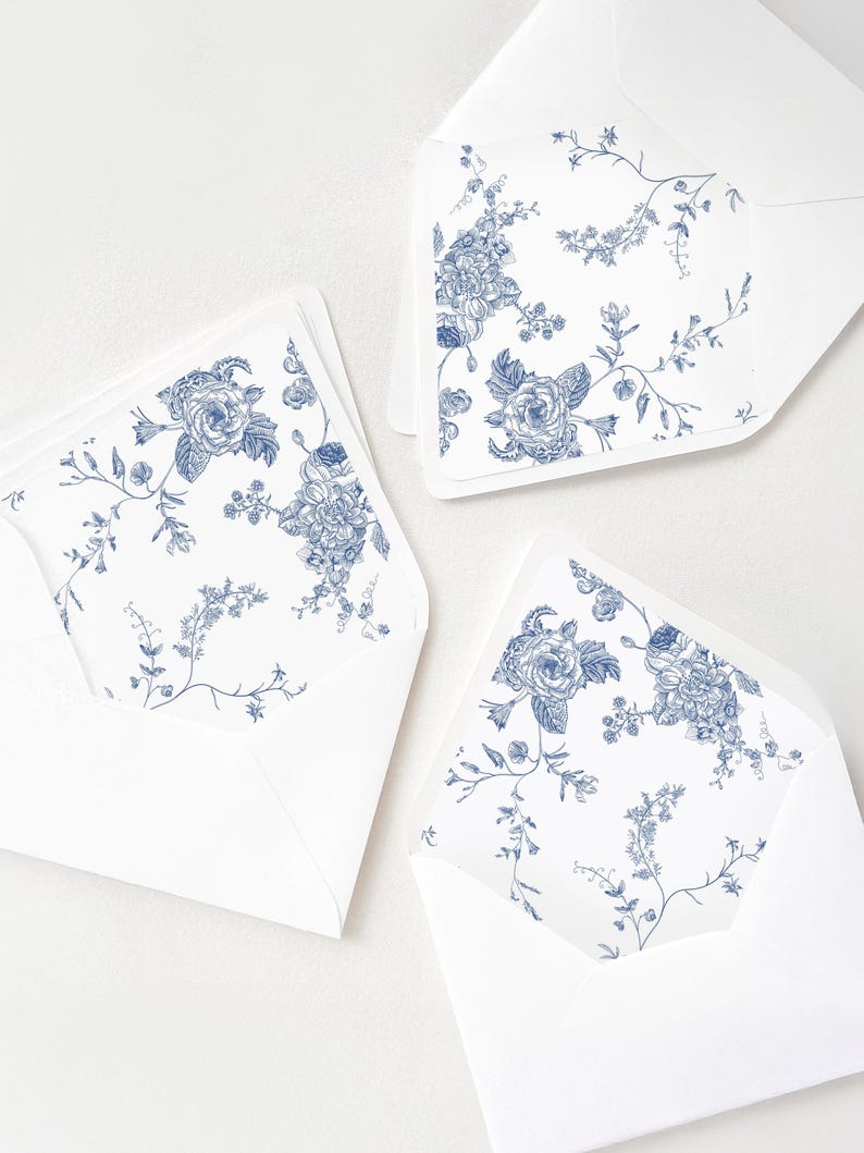 Monogram Blue Envelope Liner Template, DIY Envelope Liner Printable Template, Wedding Envelope Liner Template, PDF SVG Digital Download