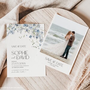 Wildflower Wedding Save the Date Cards, Blue Wedding Save the Date Template Printable, Electronic Save the Date Instant Download D005