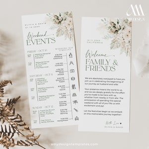 Greenery Wedding Itinerary Template, Welcome Letter, Wedding Welcome Bag Note Boho Sage Green Wedding Weekend Itinerary Template