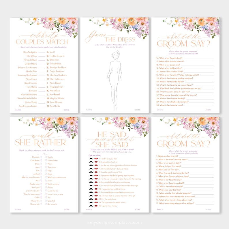 50 Bridal shower games bundle, Floral bridal shower bundle, Games Printable, Shower Games B048