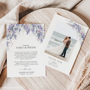 Purple Wisteria Wedding Photo Thank You Card, Lilac Wedding Thank You, Printable Thank You Wedding Photo Editable Template Download D014