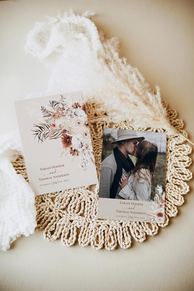 Boho Wedding Invitation Suite Template, Terracotta Wedding Invite QR Code, Elegant Fall Wedding Set Template, Bohemian Rust Terracotta E071