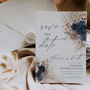 Navy Rust Wedding Save The Date Template with Photo, Boho Save The Date Cards Printable Download E017
