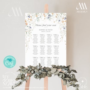 Wildflower Wedding Seating Chart Template Seating Chart Sign Editable Find Your Seat Seating Charts, Wildflower Wedding Seating Sign D007