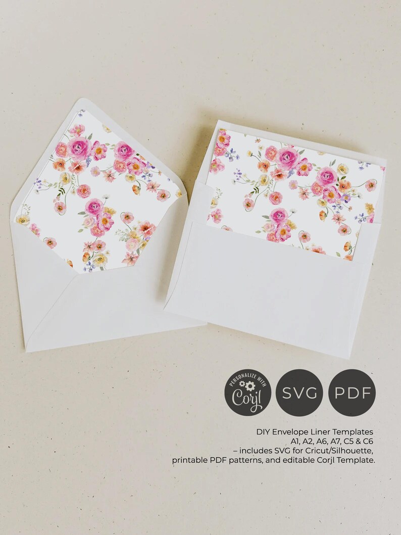 Floral Envelope Liner Template: DIY Printable A7, SVG File (digital ...