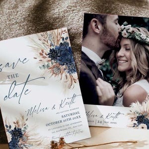 Navy Rust Wedding Save The Date Template with Photo, Boho Save The Date Cards Printable Download E017
