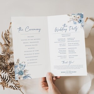 Blue Floral Catholic Wedding Program Template, Catholic Ceremony Programs (Digital Download) D018