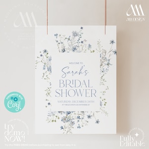 Something Blue for the Bride Welcome Sign Template, Wildflower Bridal Shower Signage, Welcome to Bridal Shower B036