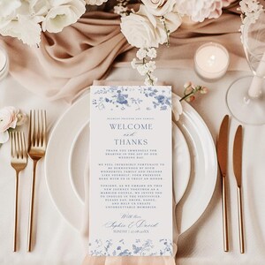 Vorlage für eine blaue Dankeskarte zur Hochzeit: Minimalistische Serviettenkarte (Digitaler Download) D015 Bild 6