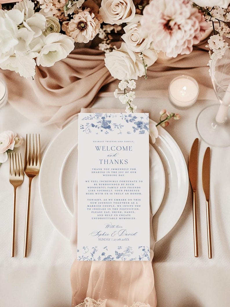 Vorlage für eine blaue Dankeskarte zur Hochzeit: Minimalistische Serviettenkarte (Digitaler Download) D015 Bild 6