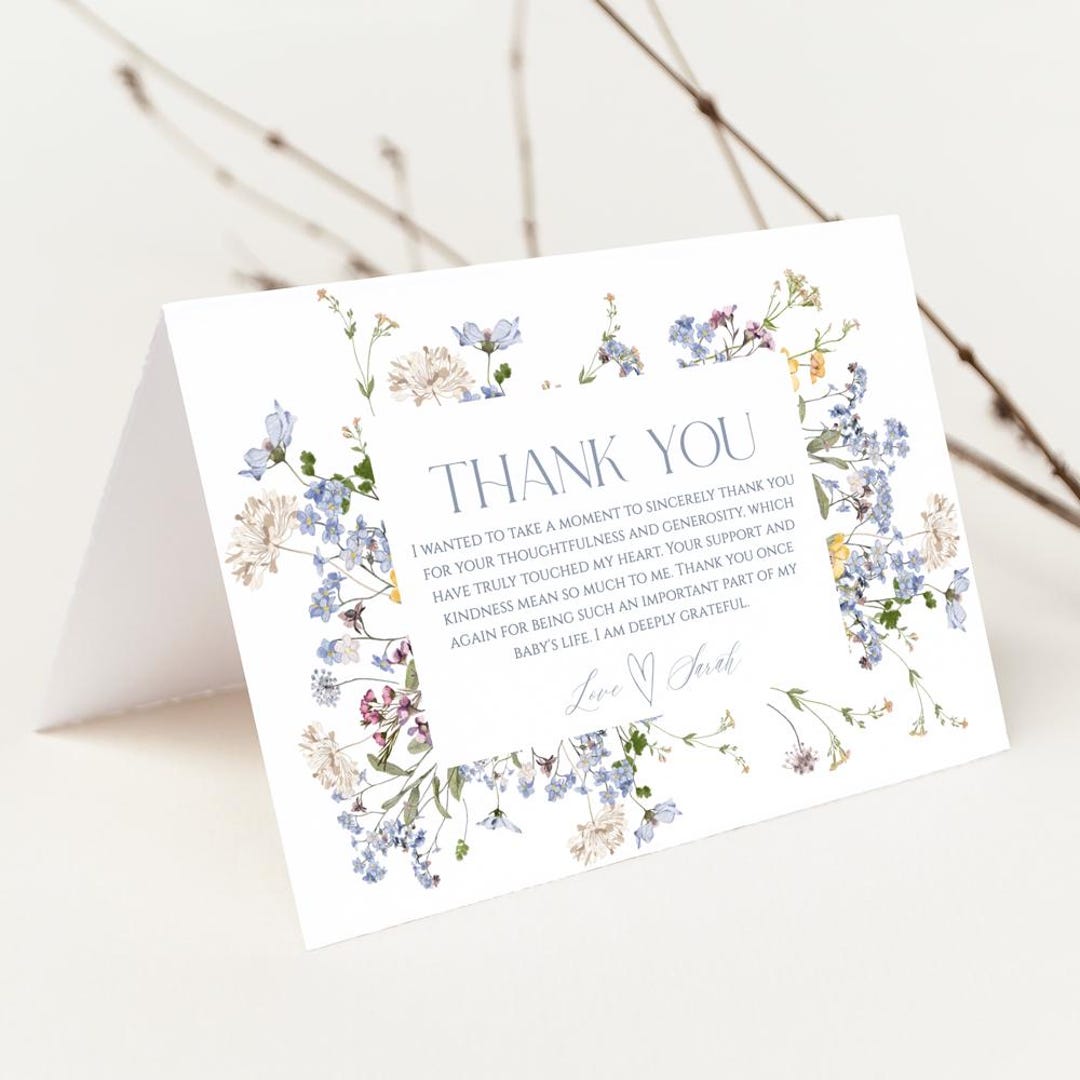 Wildflower Baby Shower Thank You Card: Editable Floral Template ...