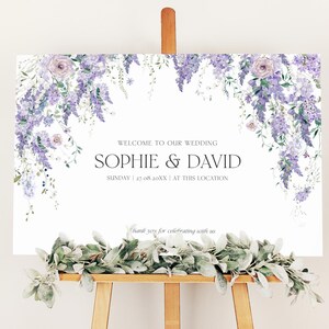 Purple Wisteria Wedding Welcome Sign Template, Welcome to Our Wedding Sign, Purple Wedding Signage, Floral Welcome Sign Welcome Poster D014