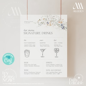 Minimalist Signature Drink Sign Template, Modern Bar Menu Template Signature Cocktails Sign Wedding Drink Sign Template D007