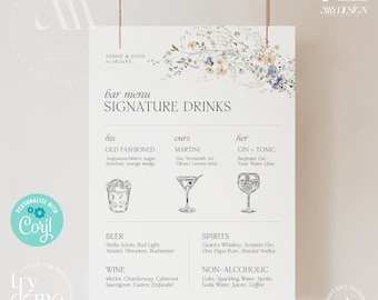 Wildflower Wedding Signature Drink Sign Template (Digital Download) D007