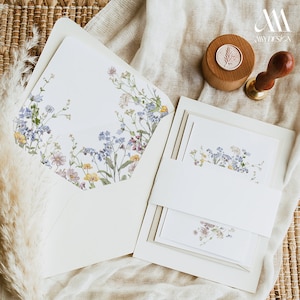 Wildflower Envelope Liner A7 Flap Template, DIY Envelope Liner A7 Euro Flap, A7 Square Flap Envelope Liner Template Wedding Printable Bundle