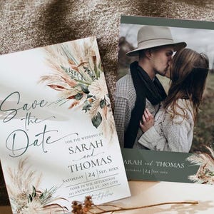 Greenery Wedding Save The Date Template with Photo, Sage Green Save The Date Card, Boho Wedding Printable E008