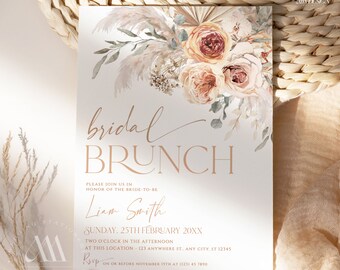 Bridal Brunch Invitation editable template, boho bridal brunch invite template, boho pampas bridal brunch, rust terracotta burnt orange A015