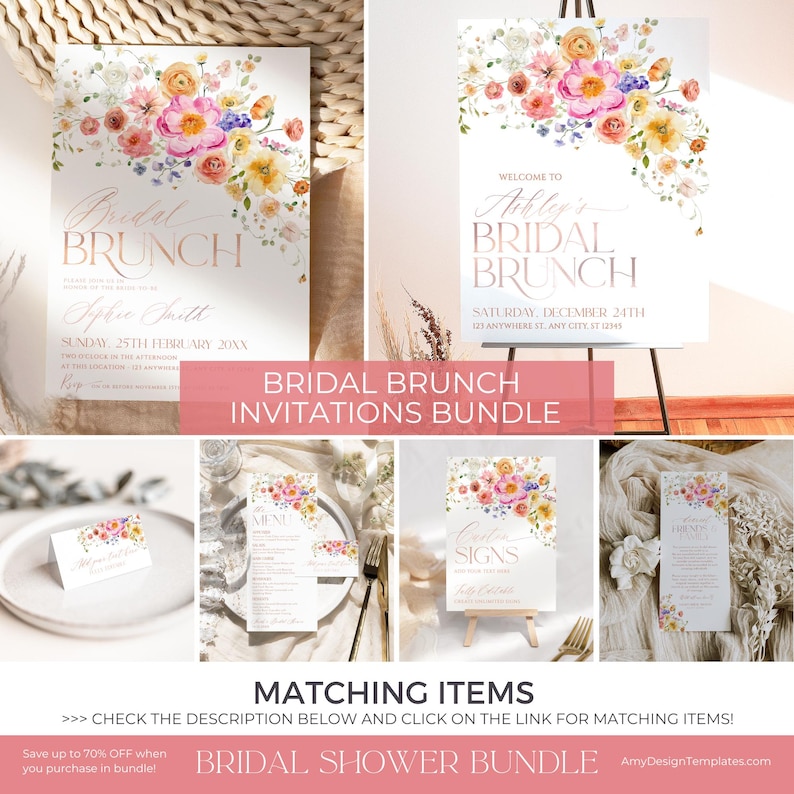 Floral Bridal Brunch Invitation: Colorful Wildflower Garden (Editable Template) A034 image 9