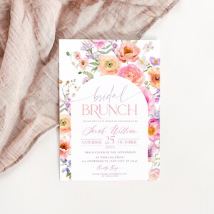 Bright Floral Bridal Shower Brunch Invitation Template with Colorful Vivid Flowers – Editable Bridal Brunch Invite Design
