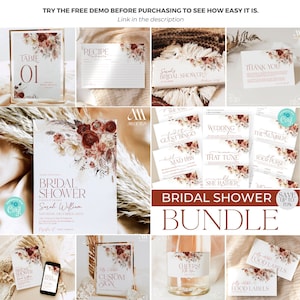 Terracotta Bridal Shower Bundle, Boho Bridal Shower Invitations Template Bundle, Games Bundle, Shower Signage B033