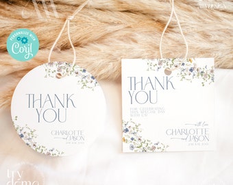 Wildflower Wedding Thank You Tags, Printable Tags, Wildflower Gift Tag Template, Wedding Tags D006