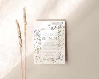 Plantilla de invitación para brunch nupcial con flores silvestres (descarga digital)