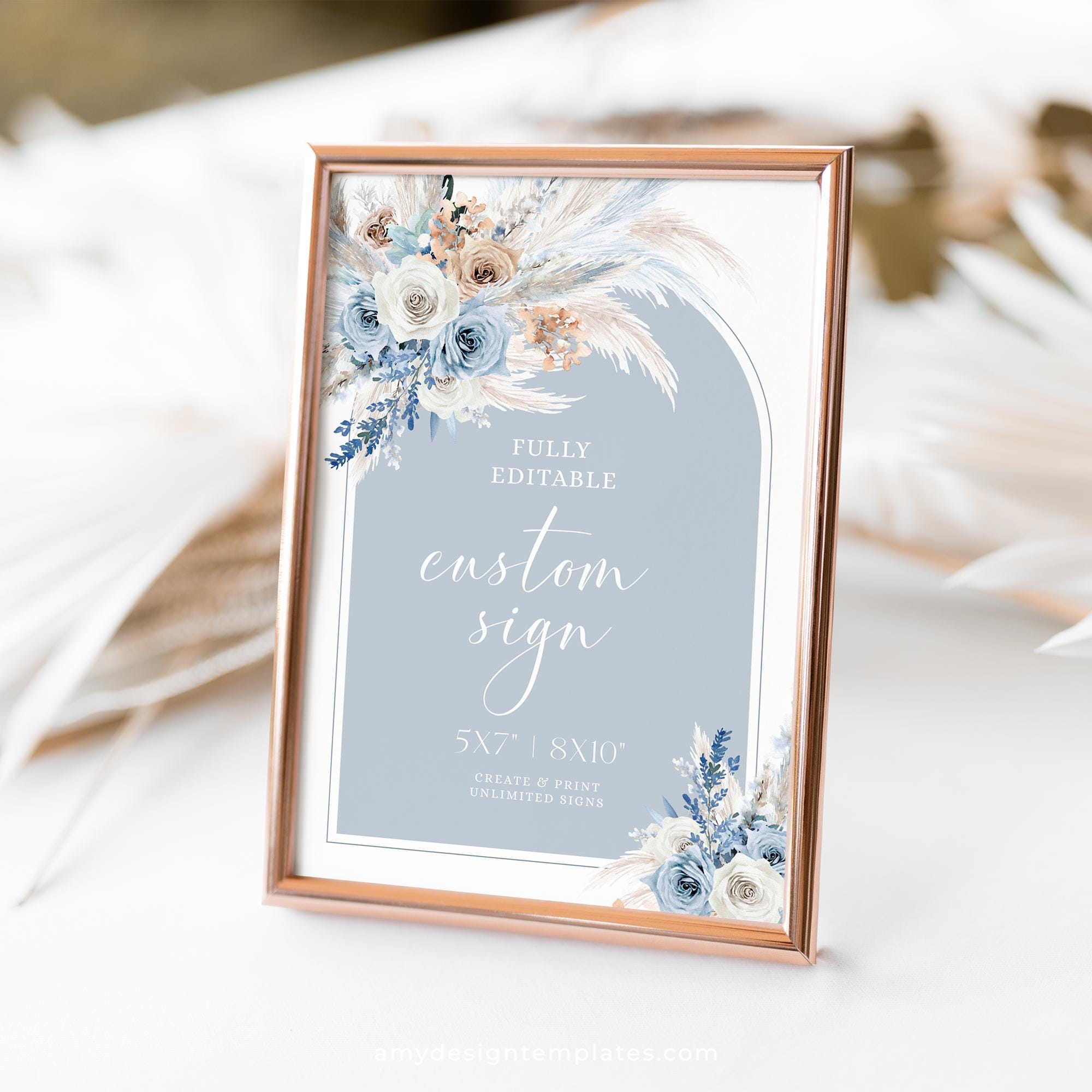 Boho Blue Custom Sign Template, Editable Personalized Sign, Dusty Blue ...