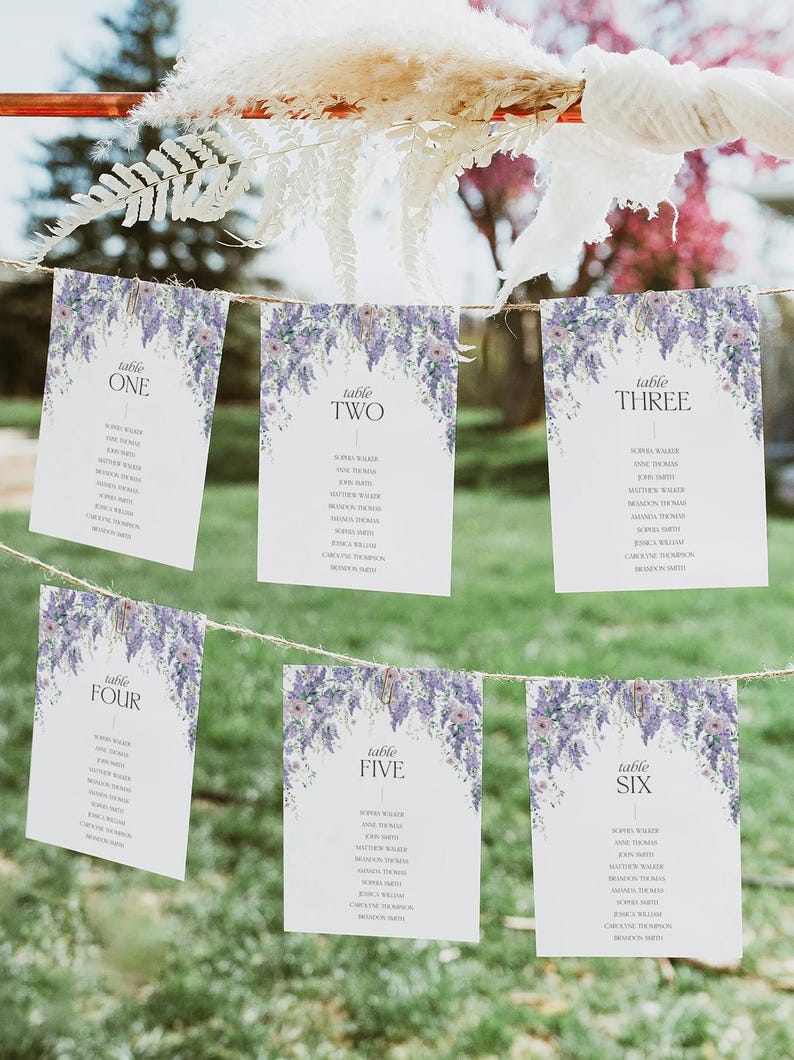 Wisteria Wedding Seating Chart Template: Purple Botanical Wildflower Design (Digital Download) D014
