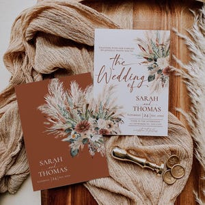 Boho Rustic Wedding Invitation Template, Boho Wedding Invitation Card Printable, Terracotta Sage Green Wedding Invite Set
