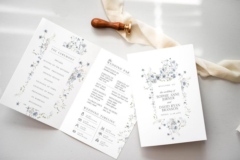 Wildflower Wedding Program Template, Catholic Wedding Program Template, Ceremony Programs, Order of Service Church Booklet Printable D004