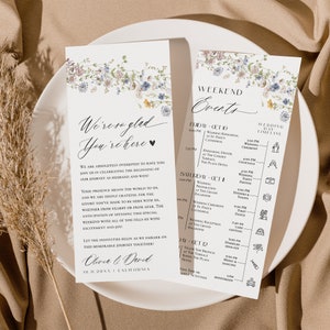 Wildflower Wedding Itinerary Template, Wedding Schedule Weekend Itinerary Editable, Wedding Welcome Bags Note Weekend Events