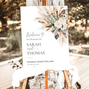 Rustic Greenery Welcome Sign Template, Wedding Welcome Signs, Large Signage Templates Printable Pampas Grass E008