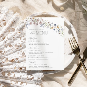 Wildflower Wedding Menu Template: Bridal Shower, Place Card (Digital Download)