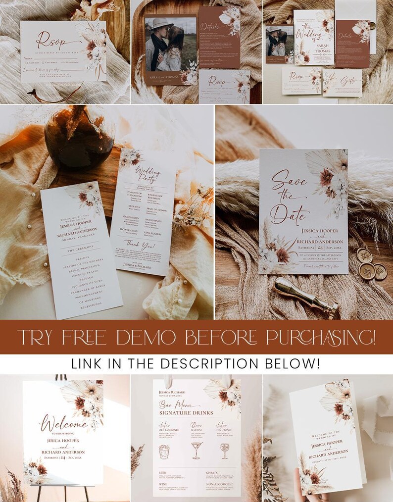 Boho Terracotta Wedding Invitation Bundle