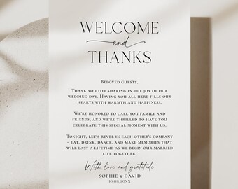 Minimalist Wedding Table Thank You Template: Editable Napkin Note (Digital Download)