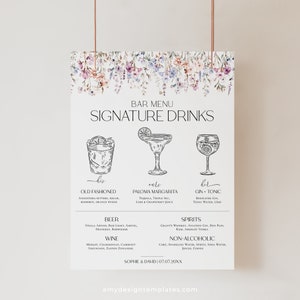 Hochzeit Signature Drink Schild Vorlage, Signatur Cocktail Zeichen, Prairie Wildflower Hochzeit Drink Schild Printable D020