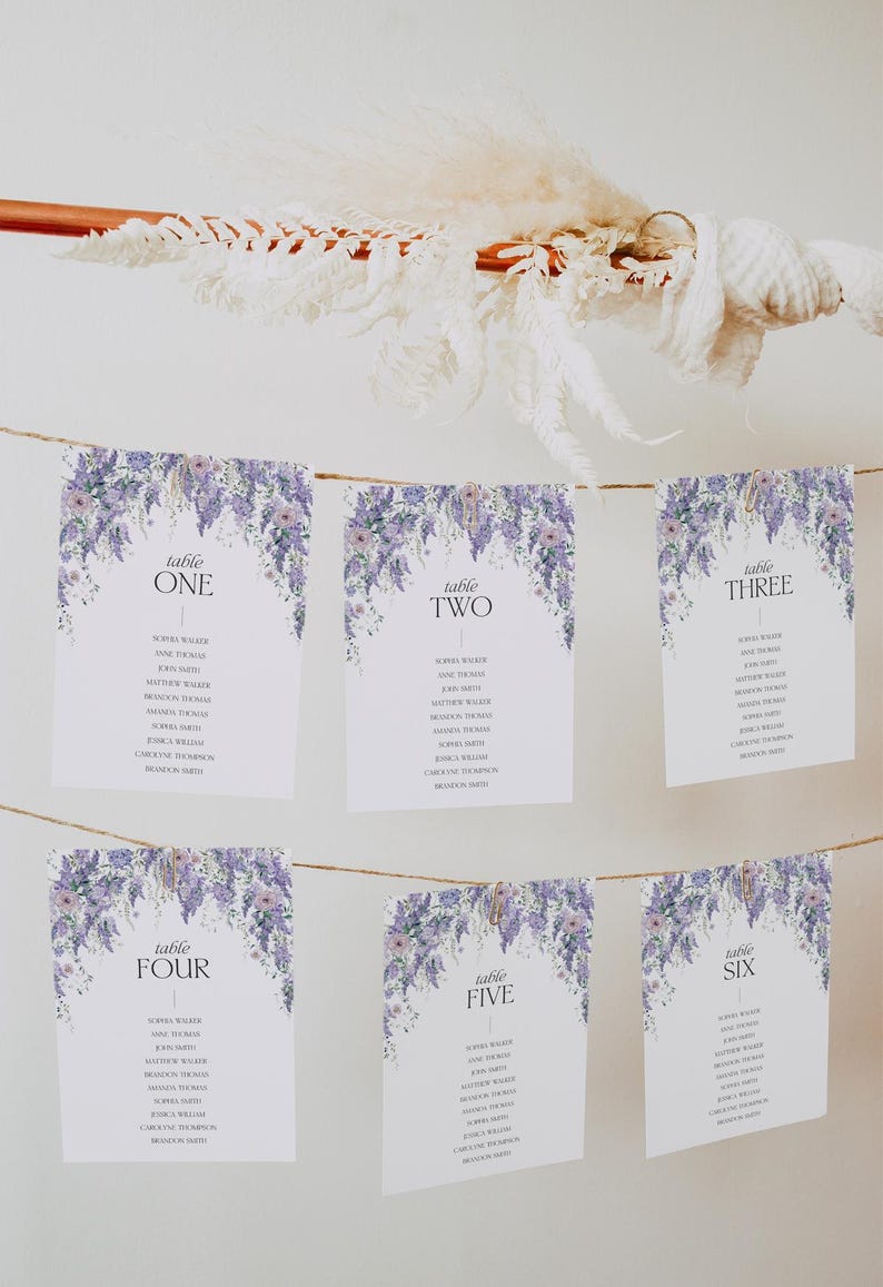 Wisteria Wedding Seating Chart Template: Purple Botanical Wildflower Design (Digital Download) D014