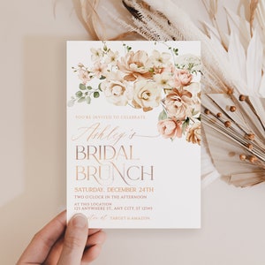 Floral Bridal Brunch Invitation Template, Dusty Roses Bridal Brunch Invite Template, Neutral Bridal Shower Brunch Editable template A009