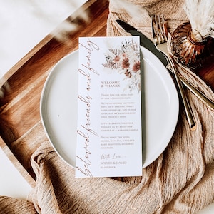 Tarjeta de agradecimiento para boda boho, nota de agradecimiento en servilleta, tarjetas de agradecimiento para boda en el desierto, tarjetas editables para colocar la mesa, boda boho