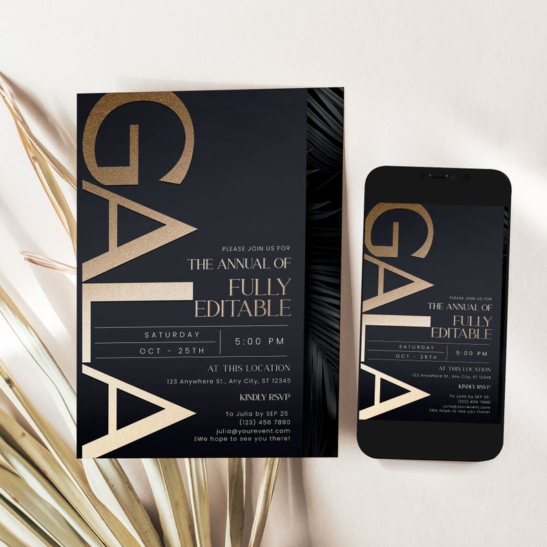 Formal Dinner Party Invitation Template for gala night or business celebrations, sleek and modern editable invite.