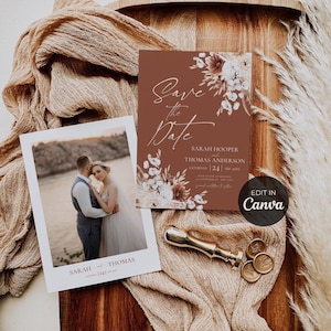 Boho Save The Date Template Canva, Terrakotta Hochzeit Save The Date Karten, Pampasgras Save the Date Evite Bearbeitbare Canva Vorlage # 458