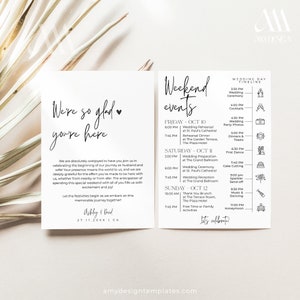 Minimalist Wedding Events Card Template, Weeding Itinerary Template, Wedding Welcome Bag Note, Schedule Events Timeline Editable image 5