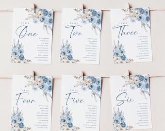 Dusty Blue Floral Wedding Seating Chart Template (Digital Download) D018